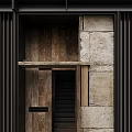Modern Minimalist Doorway Facade With Stone Wall And Wooden Door Design