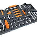 Professional Hardware Tool Set with Wrenches Pliers Screwdrivers Drill Bits in Orange Black Storage Case 3d model