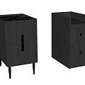 Modern Black Wooden Bedside Tables With Single Drawer Handle And Double Drawer Knobs 3d model