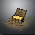 Open Treasure Chest Home Decor Filled With Gold Featuring Blue Jellyfish Starfish And Seaweed