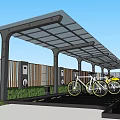 Modern Bicycle Shelter With Transparent Roof Parking Bicycles Signage Greenery And Wooden Fencing