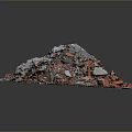 Red and Gray Construction Debris Pile with Various Broken Stones and Bricks