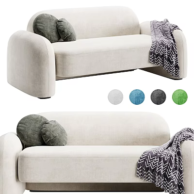 Two Seater Sofa with Cozy Pillows and Modern Throw Blanket Various Color Choices 3d model
