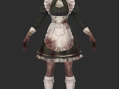 Woman in Gothic Maid Costume with Bloodstains and Clawed Hands 3d model