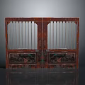 Traditional Double Wooden Gates With Vertical Iron Bars And Carved Panels
