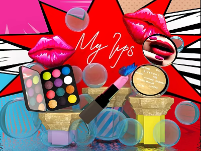 Vibrant Photo Check-in Spot With Red Lips Makeup Bubbles And Colorful Background 3d model