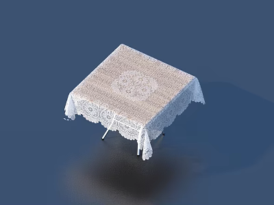 White Lace Tablecloth With Floral Pattern And Delicate Edging On Square Table 3d model