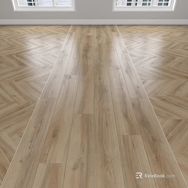Sleek Natural Light Wood Flooring With Herringbone Pattern And Straight Plank Design 3d model 