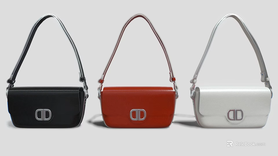 Stylish Black Red White Shoulder Bags Featuring CD Logo Design Details 3d model 