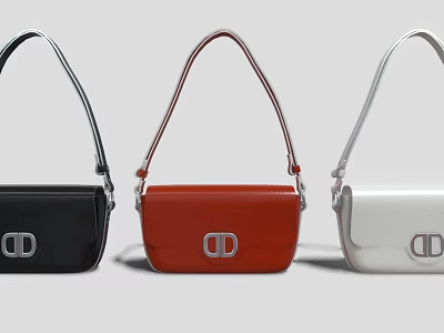 Stylish Black Red White Shoulder Bags Featuring CD Logo Design Details 3d model