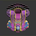Peacock Shaped Decorative Throne With Pink Blue Purple Feathers Gemstones And Golden Details