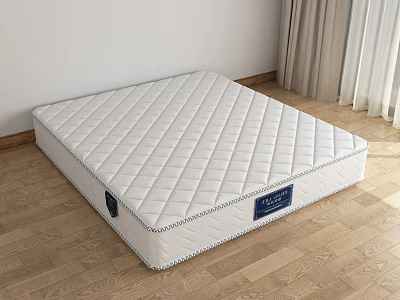 High Quality White Diamond Quilted Mattress on Wooden Floor with Curtain 3d model