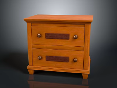 Orange Wooden Bedside Table With Two Drawers Wooden Panels Metal Knobs And Sturdy Legs 3d model