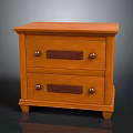 Orange Wooden Bedside Table With Two Drawers Wooden Panels Metal Knobs And Sturdy Legs