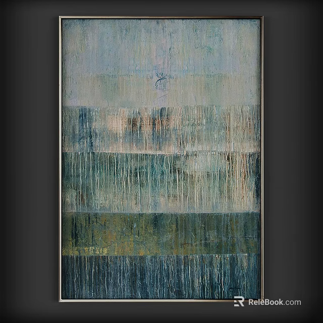 Contemporary Picture Frame Featuring Abstract Blue Green Vertical Textured Painting Layers 3d model 