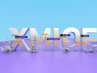XMHOF 3D Letter Photo Check in Spot With Blue Purple Backdrop Decorative Plants And Signs 3d model