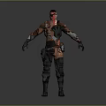 3D Sci Fi Combat Character With Red Mask And Orange Black Outfit