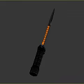 Modern Tactical Knife Featuring Black And Orange Serrated Blade And Grip Handle