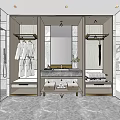 Hotel Guest Room Bathroom with Marble Walls Modern Mirror Bathrobes Vanity and Potted Plant