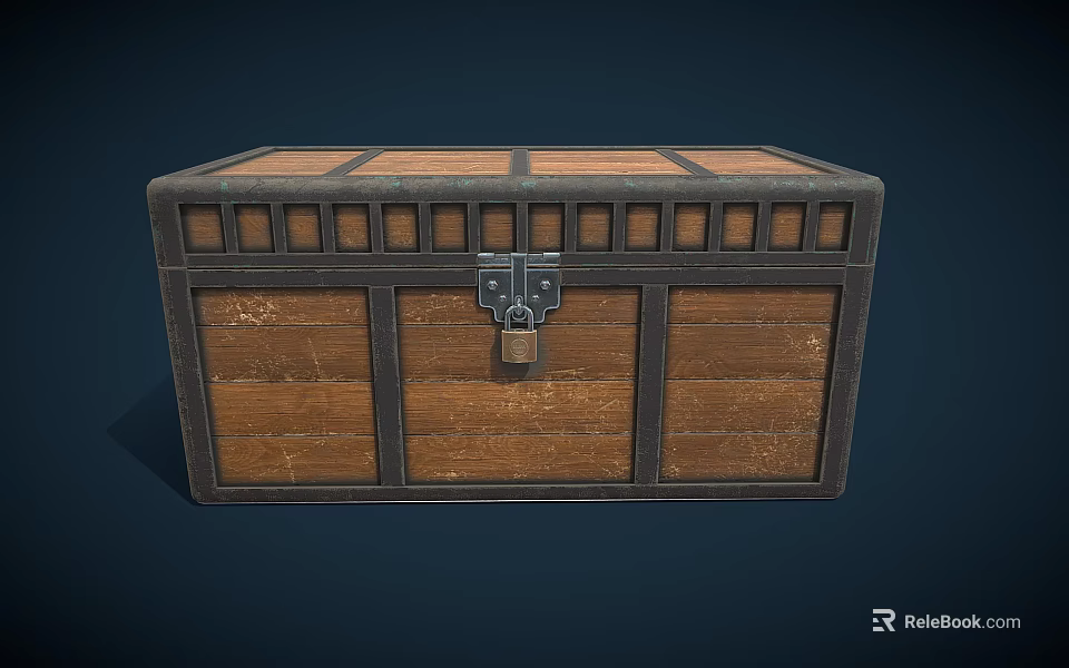 Vintage Wooden Playground Storage Chest With Metal Lock And Decorative Frames 3d model 