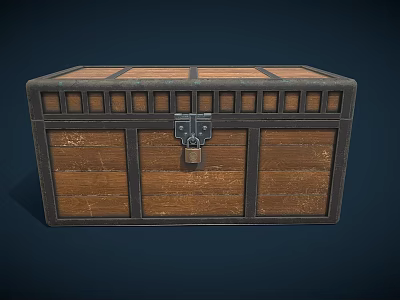 Vintage Wooden Playground Storage Chest With Metal Lock And Decorative Frames 3d model