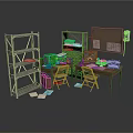 Vintage Workspace With Metal Shelves File Cabinet Bulletin Board Tables Typewriters And Papers