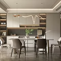 Modern Restaurant Interior With Dining Table Chairs Pendant Lights Wine Cabinets And Green Plants