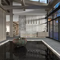 Modern Elevator Hallway Interior With Wooden Ceiling Green Plants And Soft Lighting Fixtures