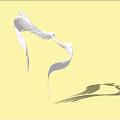 White Swan Sculpture Carving with Intertwined Necks and Wings on Yellow Background and Cast Shadow