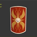Red Shield With Golden Wing Patterns Spiral Designs And Central Emblem