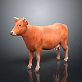 3D Rendered Orange Cow Standing On Black Background With Clear Reflection