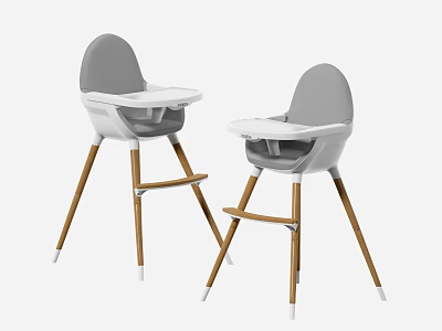 Modern Children's Chair With Grey Backrest White Tray And Wooden Legs 3d model