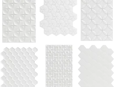 White Wall Tiles With Various Textured Patterns And Geometric Designs For Interior 3d model