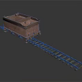Industrial Railway Building Structure With Rusty Mine Cart On Track And Glowing Sphere