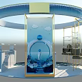 Blue Themed Round Specialty Store with Dolphin Ocean Design and Display Cabinets