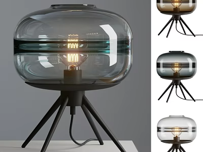 Modern Transparent Glass Globe Table Lamp with Black Tripod Base and Vintage Filament Bulb 3d model