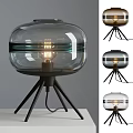 Modern Transparent Glass Globe Table Lamp with Black Tripod Base and Vintage Filament Bulb