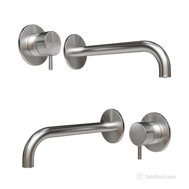 Modern Stainless Steel Wall Mounted Faucet With Sleek Handle And Curved Spout Design 3d model 