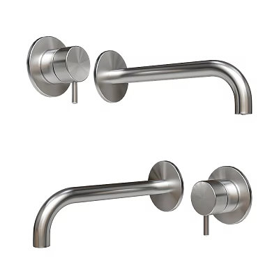 Modern Stainless Steel Wall Mounted Faucet With Sleek Handle And Curved Spout Design 3d model