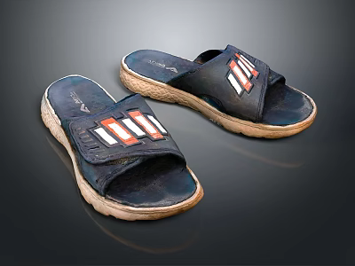 Black Crisscross Strap Slippers With Red White Orange Stripes And Woven Sole 3d model