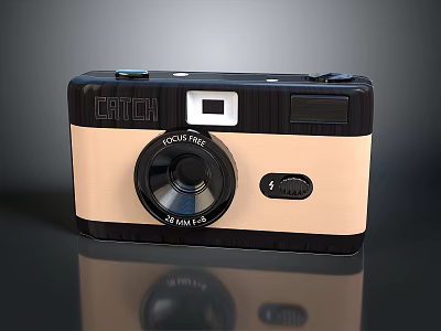 CATCH Compact Electronic Camera With Black And Beige Body Lens And Flash Design 3d model