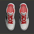 White Stylish Sneakers With Red Laces Red Accents And Black Logo Design