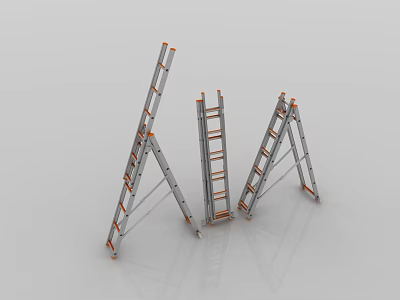 Sturdy Three Silver and Orange A shaped Ladders with Stable Design for Home Use 3d model