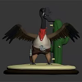 3D Bird Character In Cowboy Outfit With Red Scarf And Cactus On Round Base