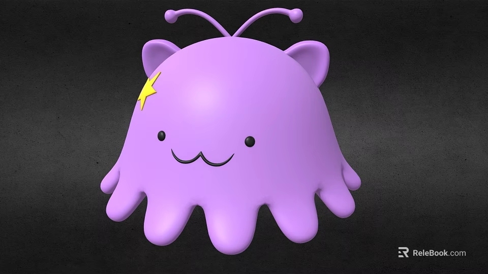 Cute Purple Game Movie Character With Cat Ears Octopus Tentacles And Yellow Star 3d model 