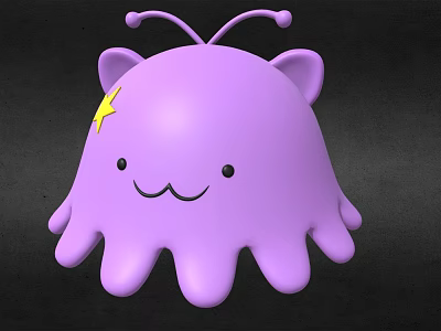 Cute Purple Game Movie Character With Cat Ears Octopus Tentacles And Yellow Star 3d model