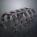 Multi Legged Robotic Structure Featuring Metallic Texture And Red Blue Accents 3d model