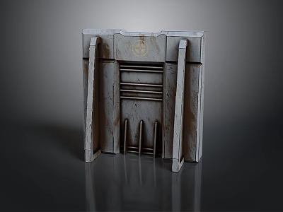 Vintage Gray Textured Furniture With Decorative Ornament And Grille Structure 3d model