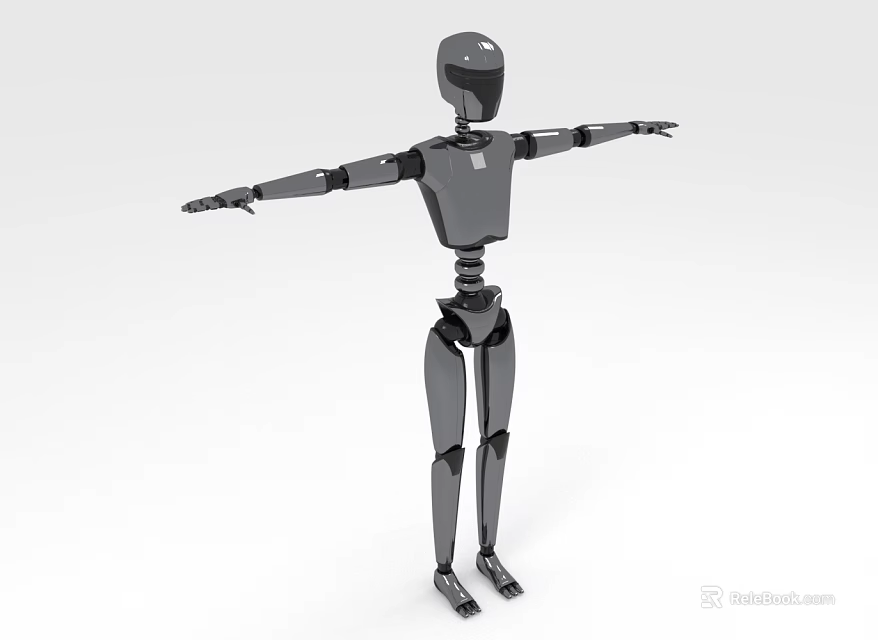 Metallic Humanoid Robot Character With Outstretched Arms In Standing Pose 3d model 