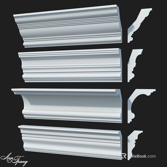 White Architectural Decorative Moldings With Various Styles For Interior Design Projects 3d model 
